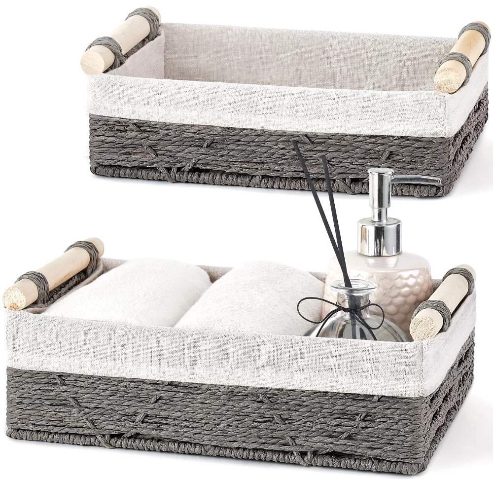 Woven Storage Basket Wicker Basket, 2-pack, Grey