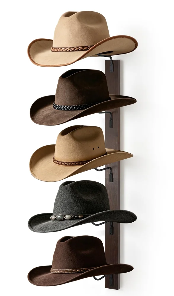 Cowboy Hat Holder Wooden Western, Black