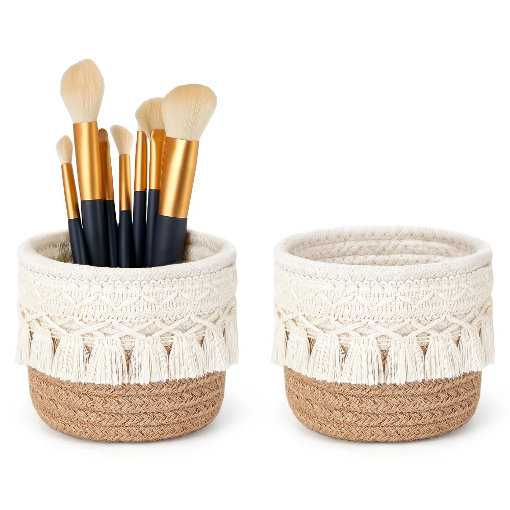 Macrame Makeup Brush Holder, 2-pack, White