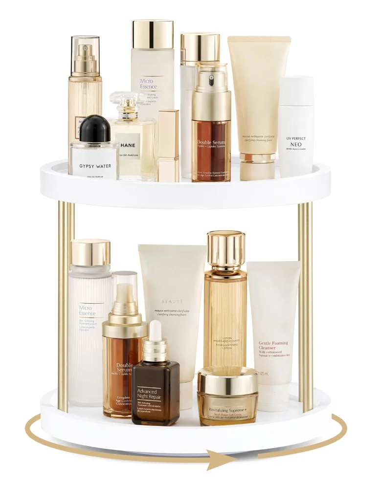 Rotating Perfume Organizer, 2 tiers, White