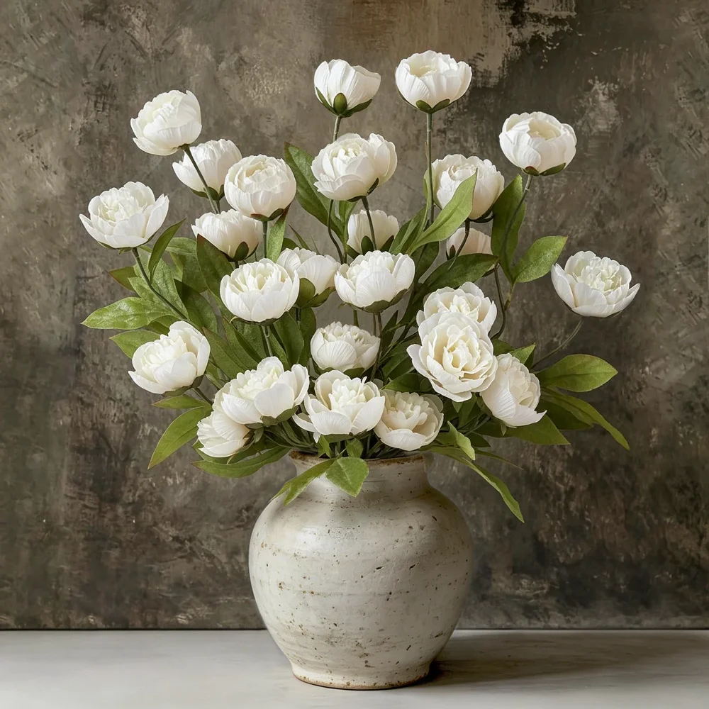 Fake Flowers Bouquet, 27 in, 6-pack, White