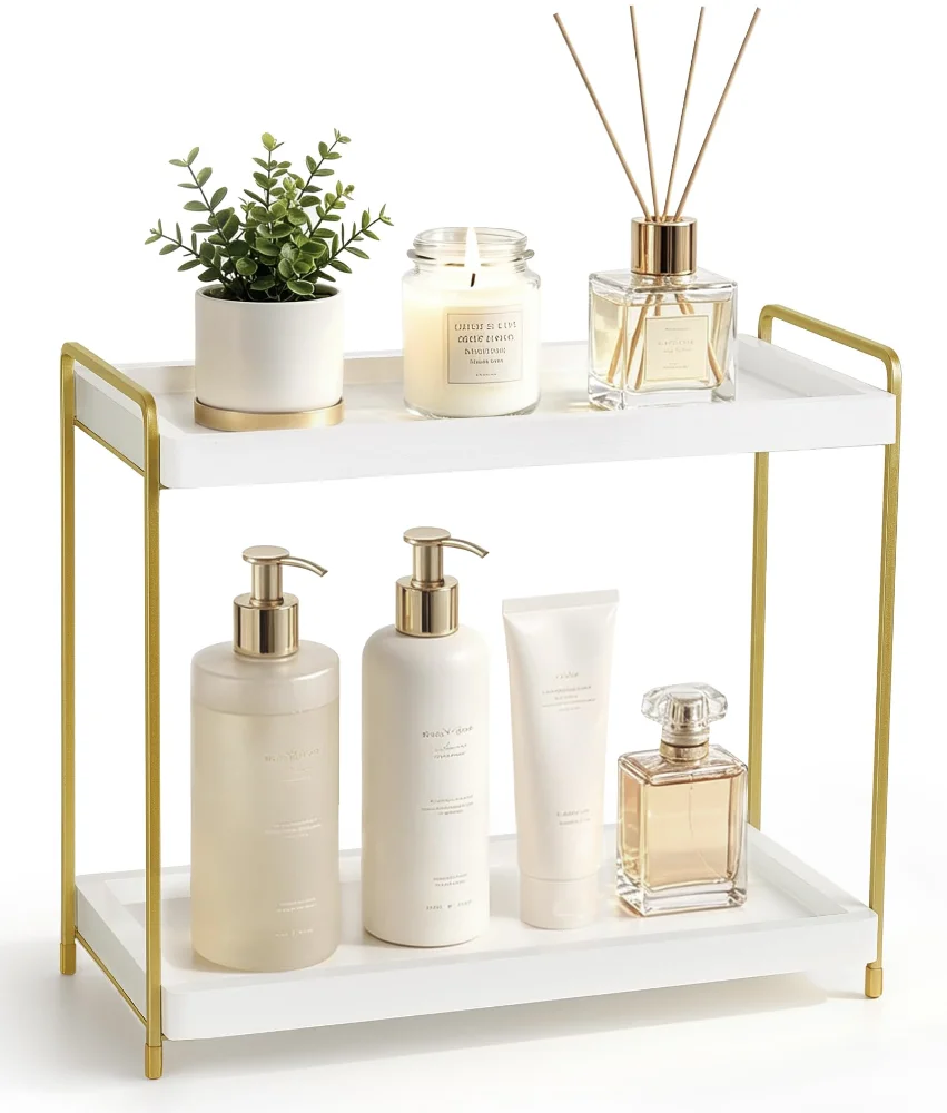Bathroom Counter Organizer, 2 tiers, White