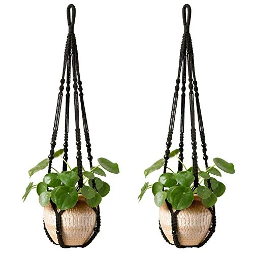 Macrame Plant Hanger, 35 in, 2-pack, Black