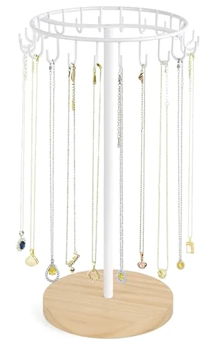 Necklace Holder Organizer, 22 hooks, White