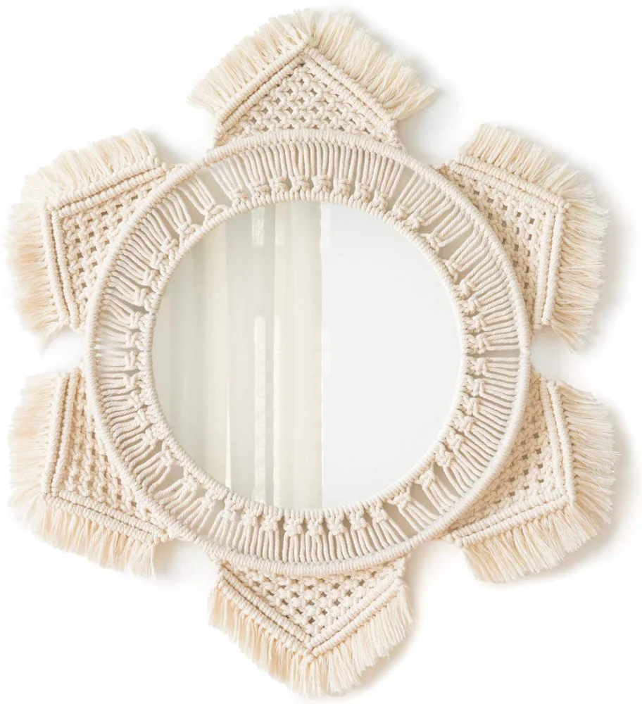 Boho Wall Mirror, Ivory