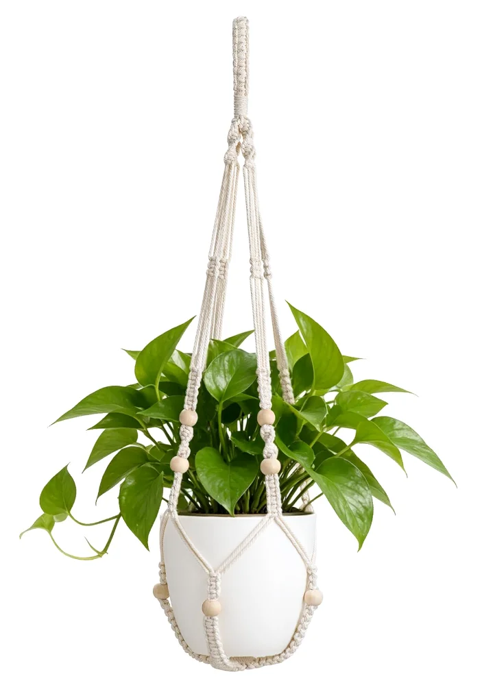 Macrame Plant Hanger, 29 in, Ivory