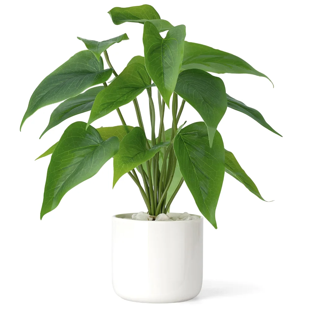 Fake Plants in Ceramic Pot, 11 in, White