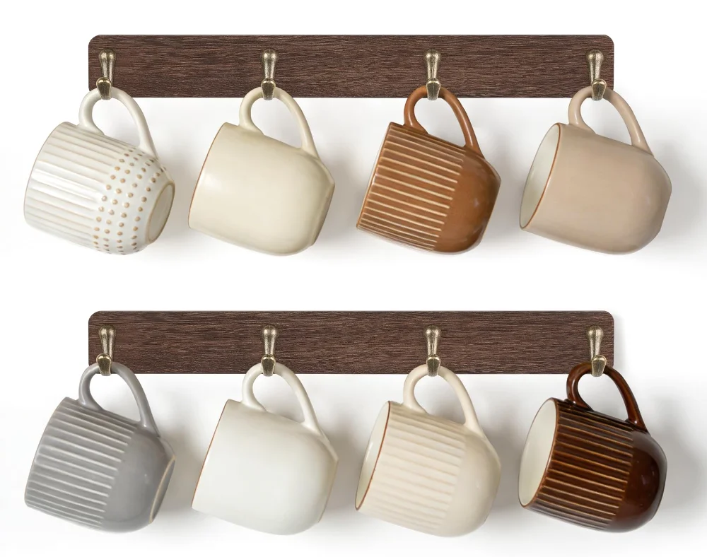 Wall Mug Holder, 8 hooks, Brown