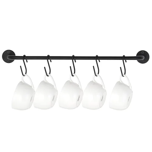 Wall Mounted Mug Holder, 5 hooks, Black