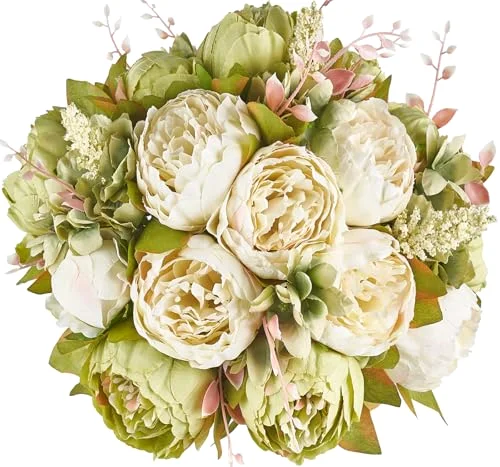 Peonies Artificial Flowers, 13 stems, 2-pack, Green
